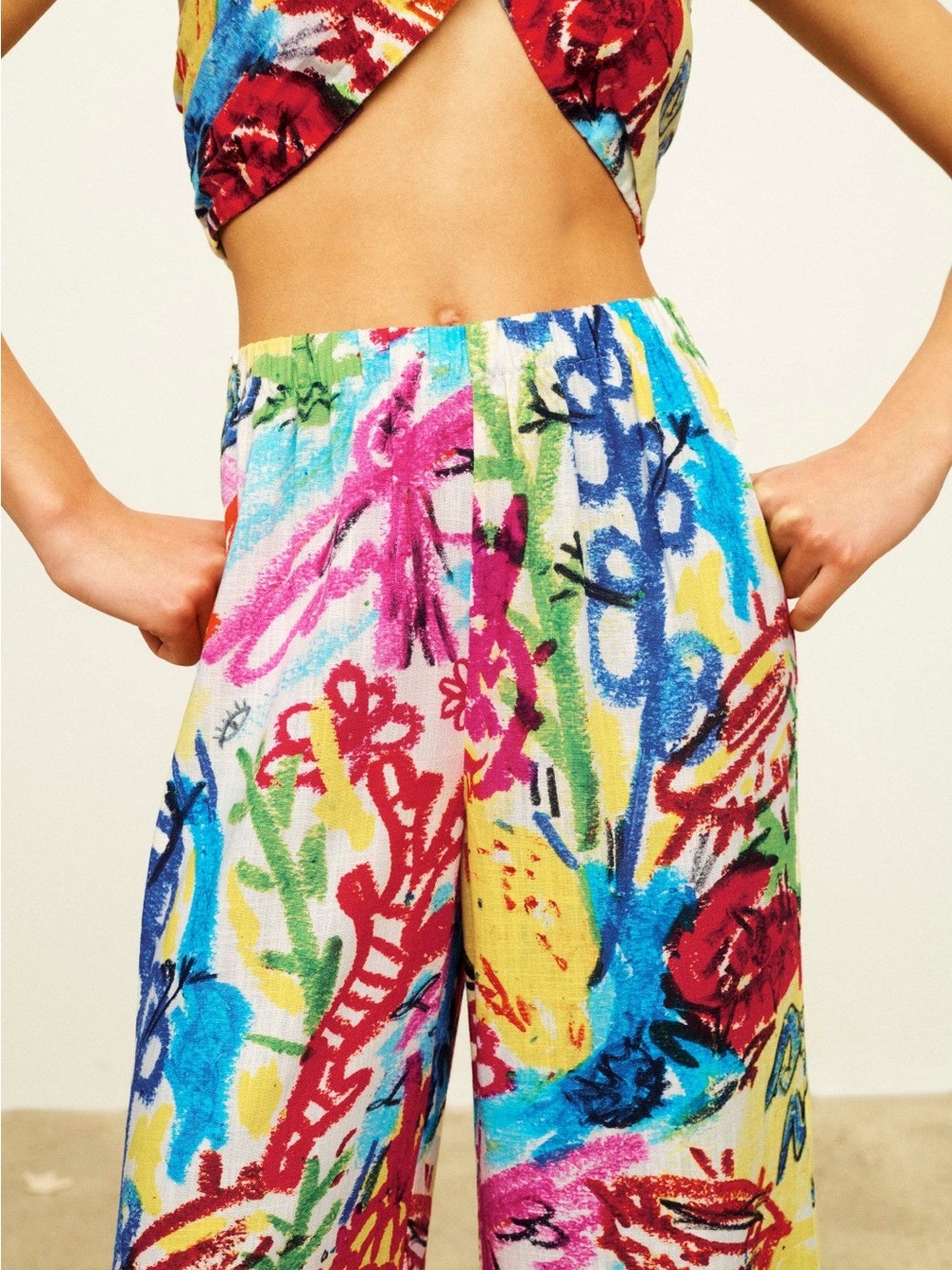 Colorful Abstract Floral Wide-Leg Lounge Pants - Picture 2 of 7